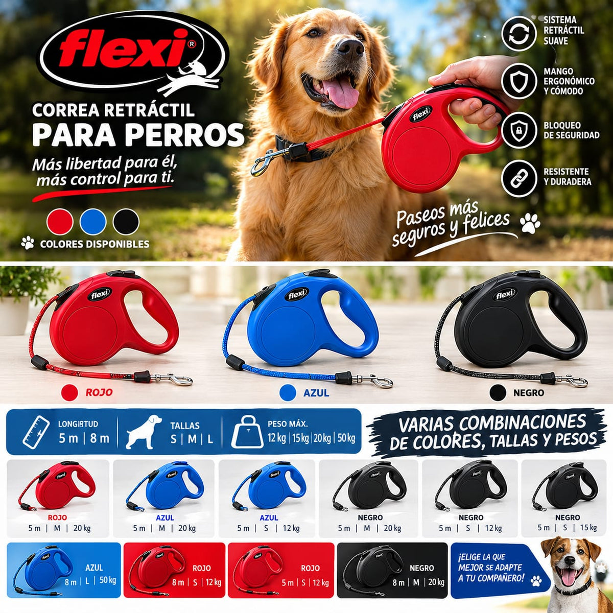 Correa retráctil para perros PawLuxe
